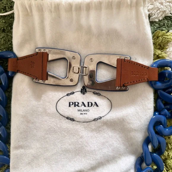 Prada Blue and Brown Adjustable Chain Belt display picture 1